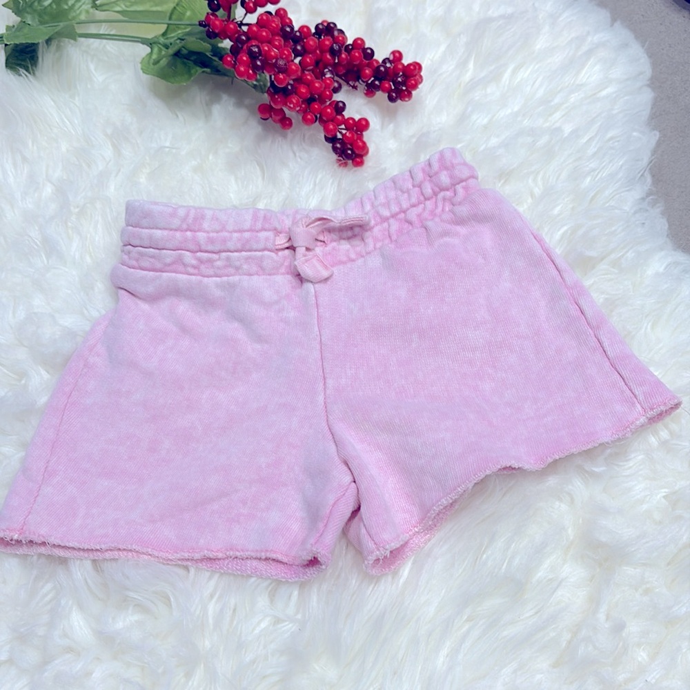 Zara Girls Casual Collection Elastic Waist Pink Washed Cotton Shorts Size 4 !!
